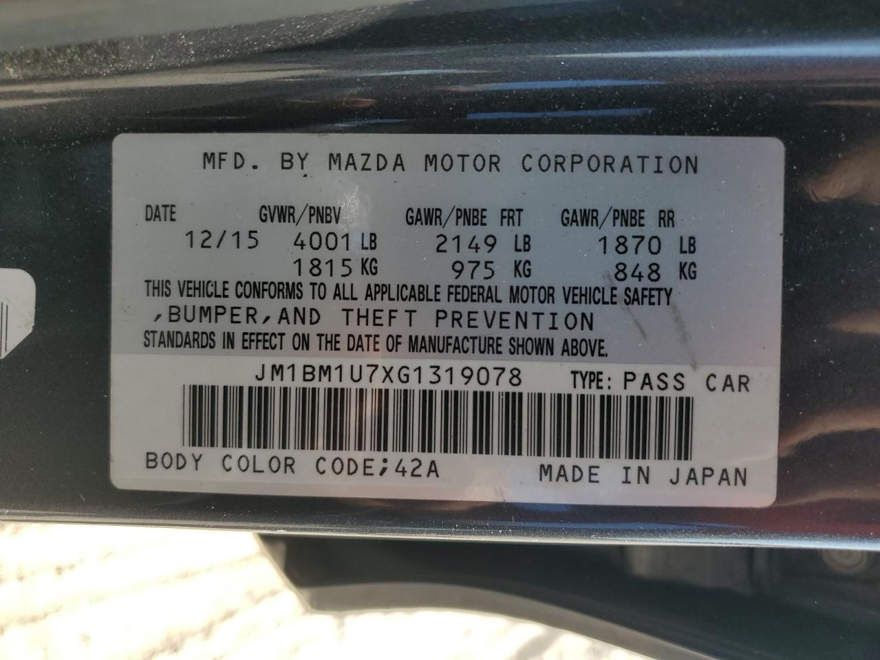 JM1BM1U7XG1319078 2016 Mazda 3 Sport