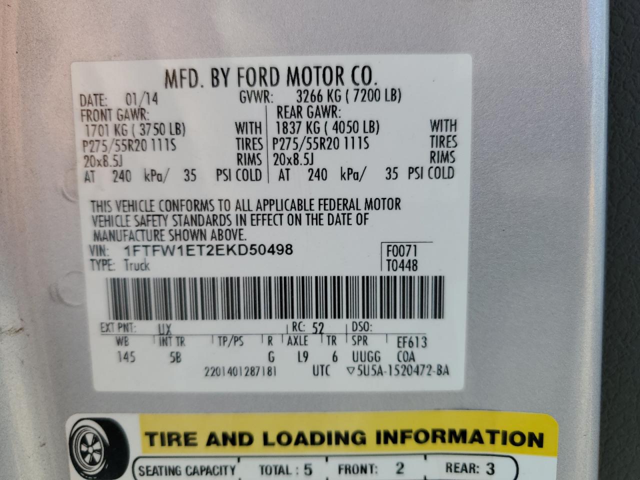 1FTFW1ET2EKD50498 2014 Ford F150 Supercrew