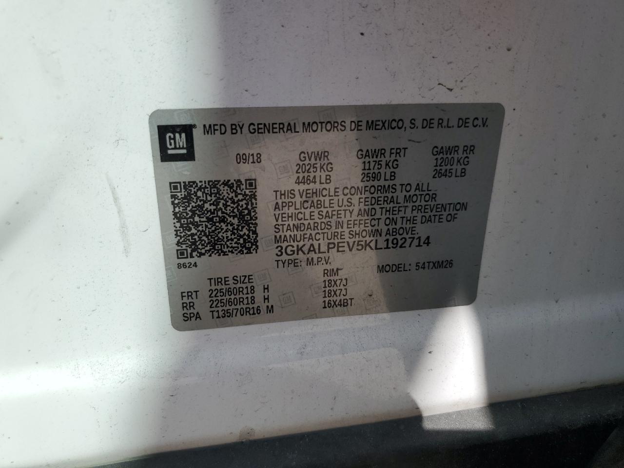 3GKALPEV5KL192714 2019 GMC Terrain Slt