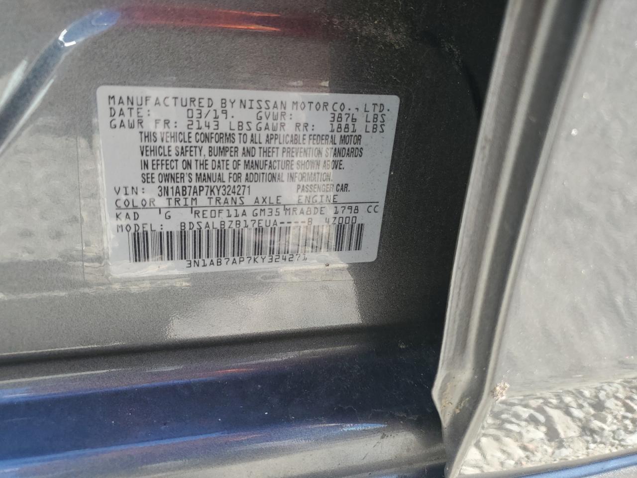 3N1AB7AP7KY324271 2019 Nissan Sentra S