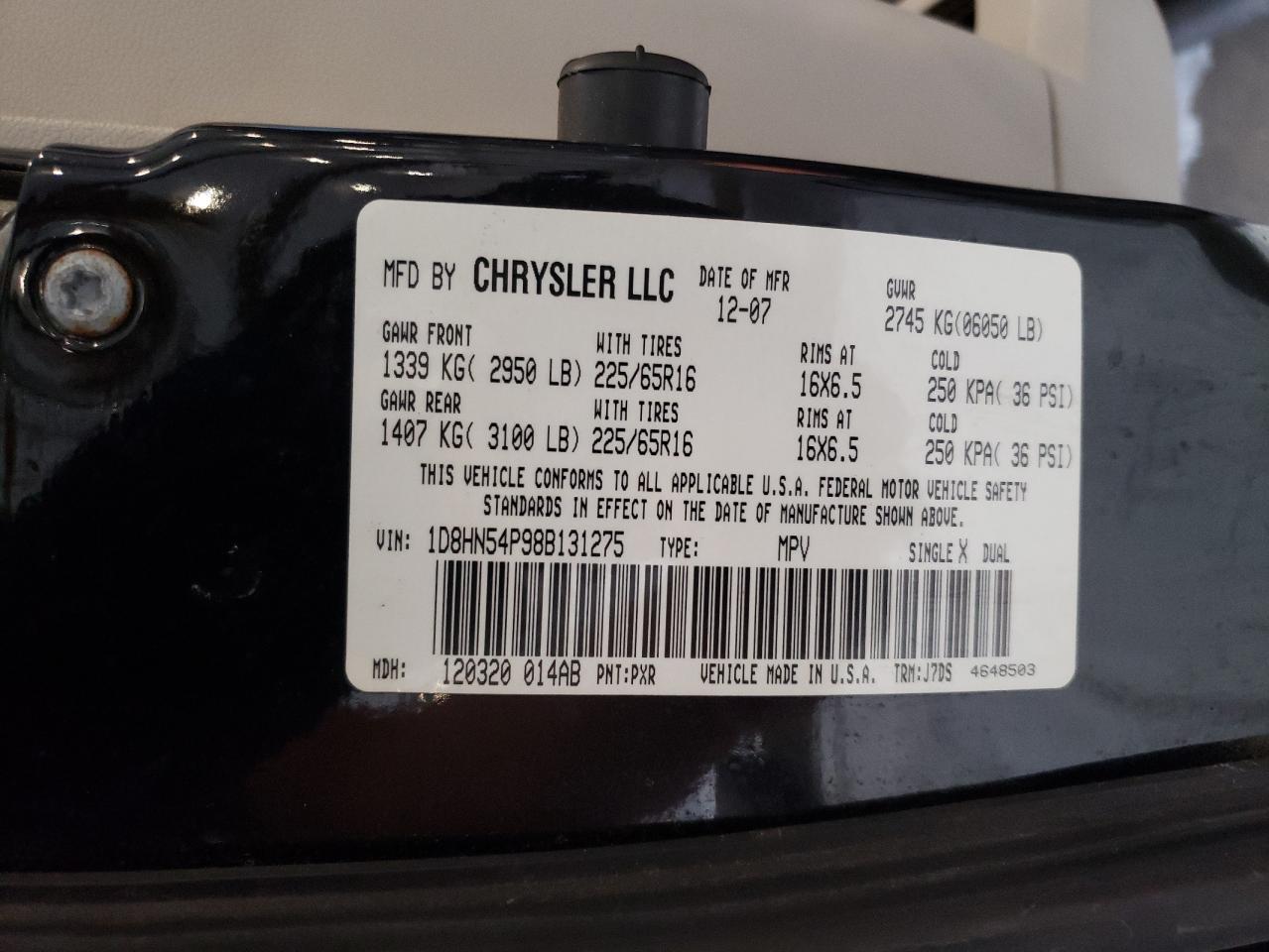 1D8HN54P98B131275 2008 Dodge Grand Caravan Sxt