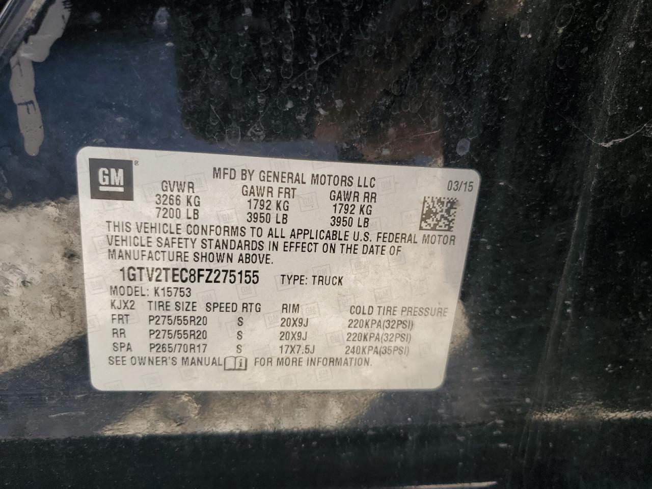 1GTV2TEC8FZ275155 2015 GMC Sierra K1500