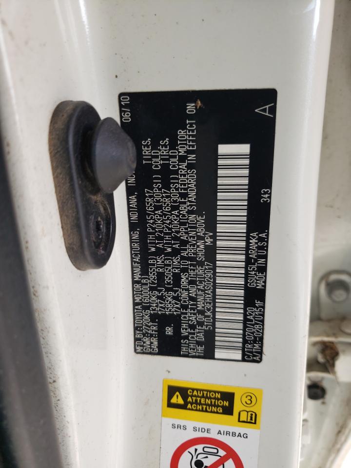 2010 Toyota Highlander Se VIN: 5TDJK3EHXAS029017 Lot: 78145424