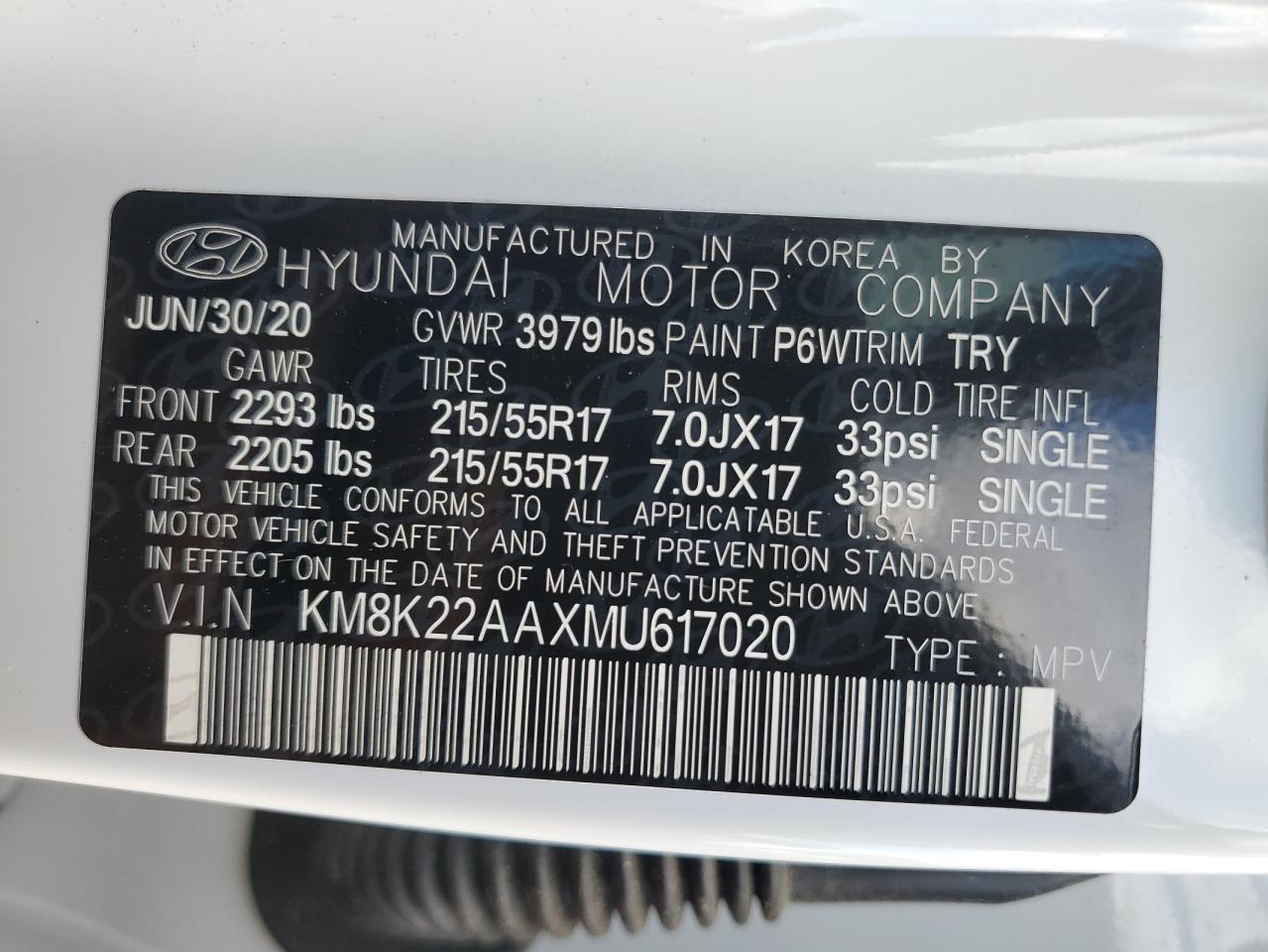 2021 Hyundai Kona Sel VIN: KM8K22AAXMU617020 Lot: 73734504