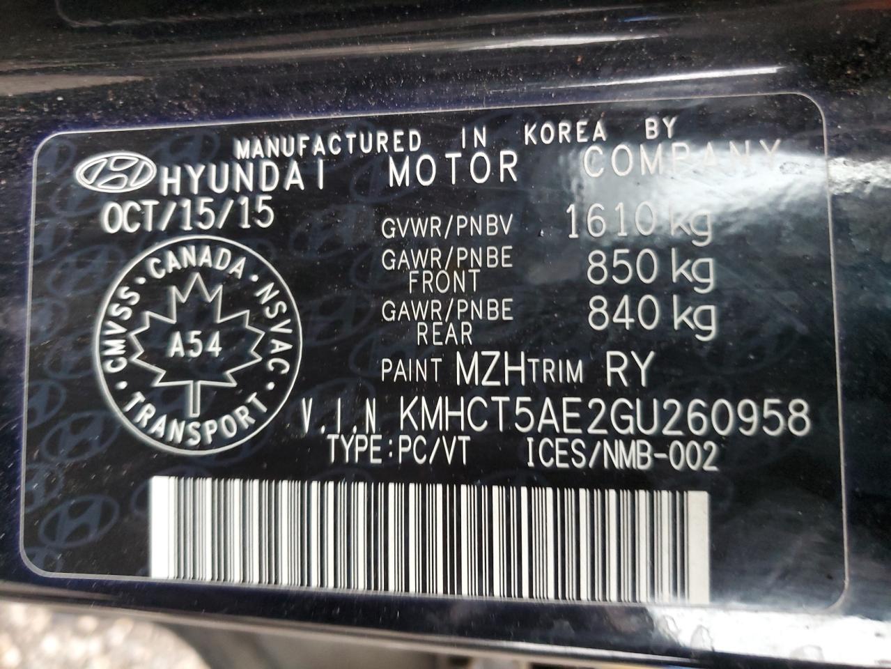 KMHCT5AE2GU260958 2016 Hyundai Accent Se