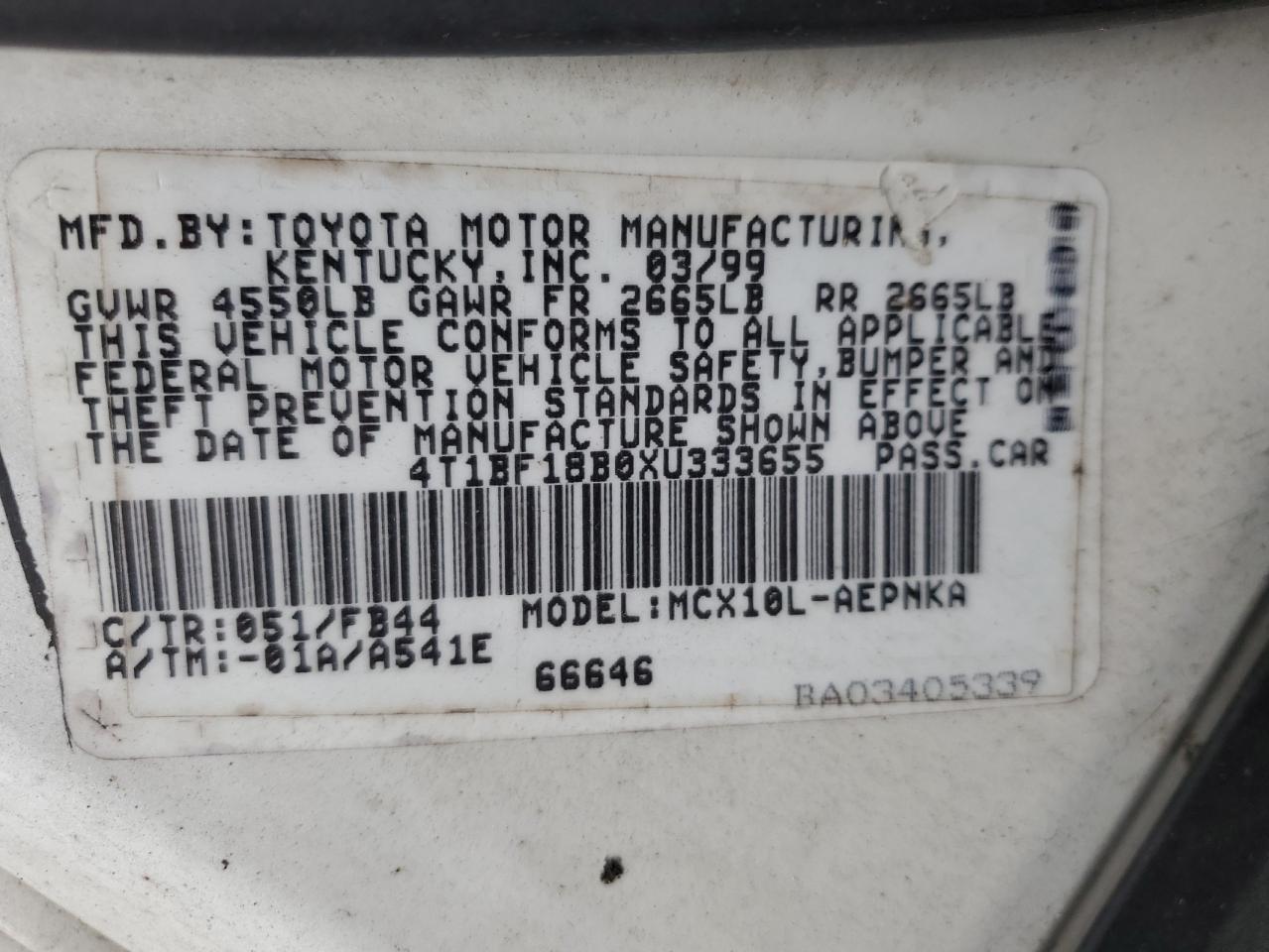 1999 Toyota Avalon Xl VIN: 4T1BF18B0XU333655 Lot: 76282514