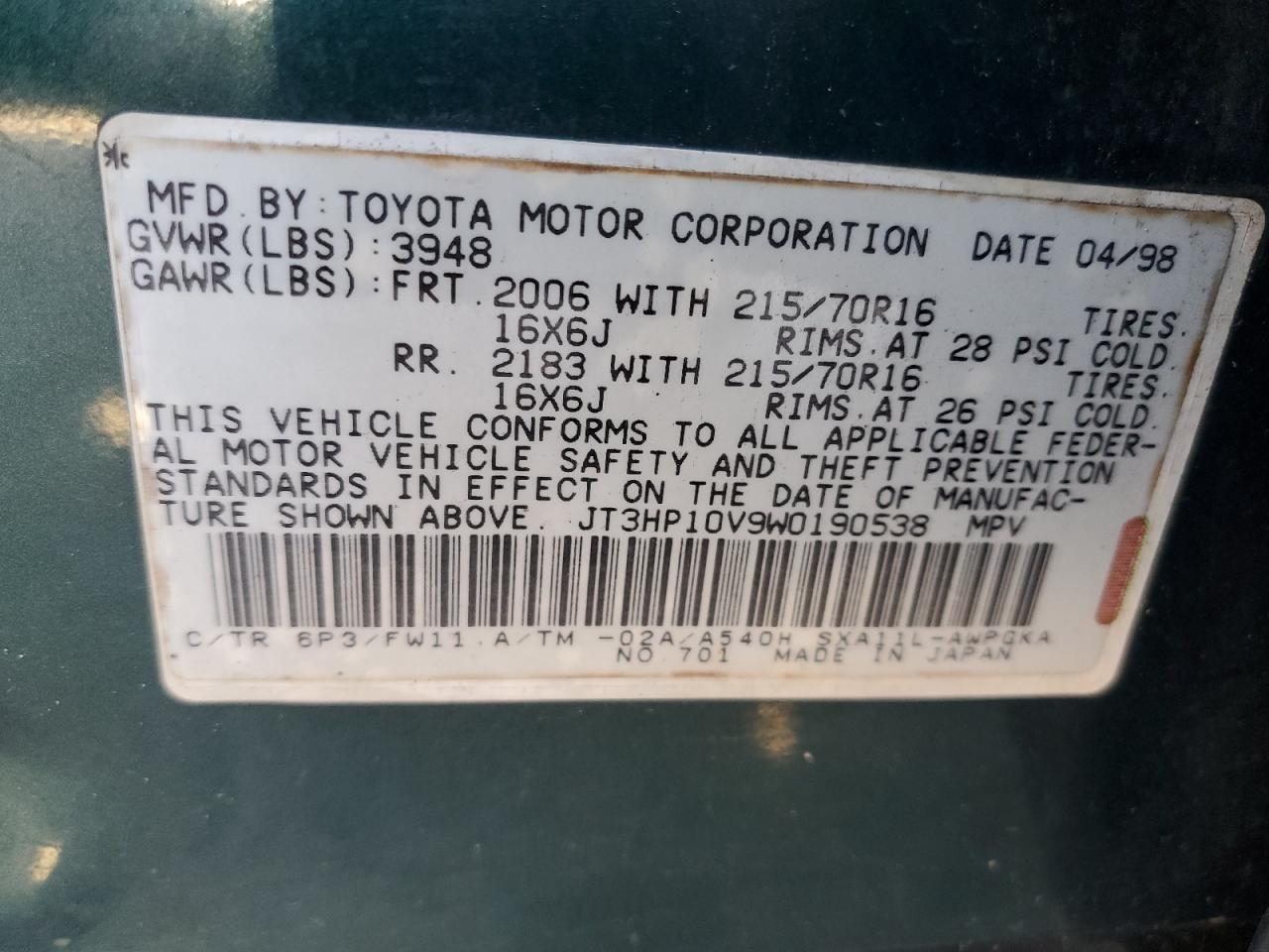 JT3HP10V9W0190538 1998 Toyota Rav4