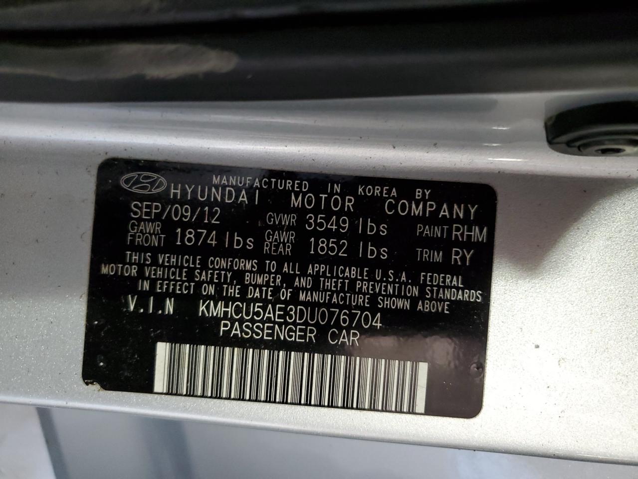 KMHCU5AE3DU076704 2013 Hyundai Accent Gls