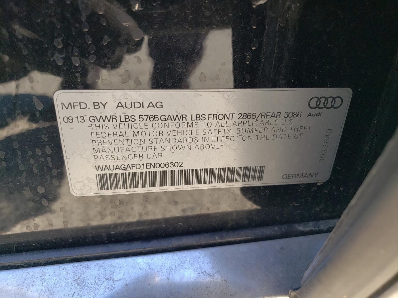 2014 Audi A8 Quattro VIN: WAUAGAFD1EN006302 Lot: 78898424