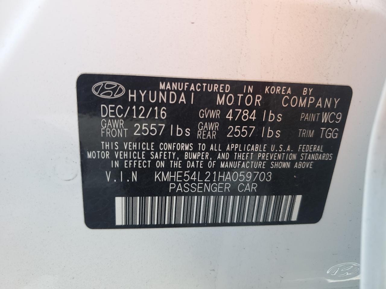 VIN KMHE54L21HA059703 2017 HYUNDAI SONATA no.12