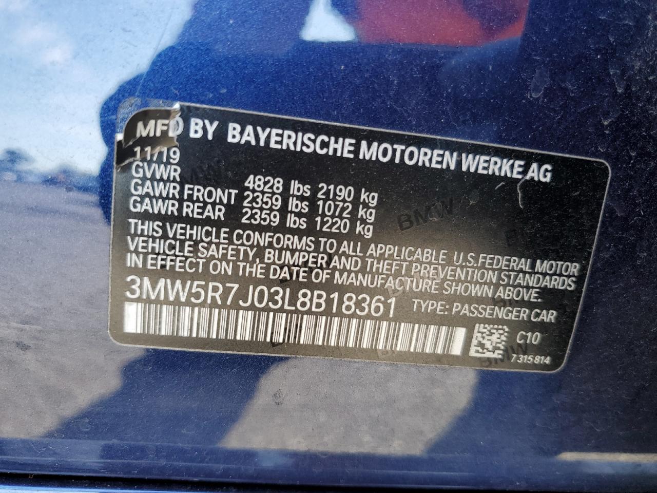 3MW5R7J03L8B18361 2020 BMW 330Xi