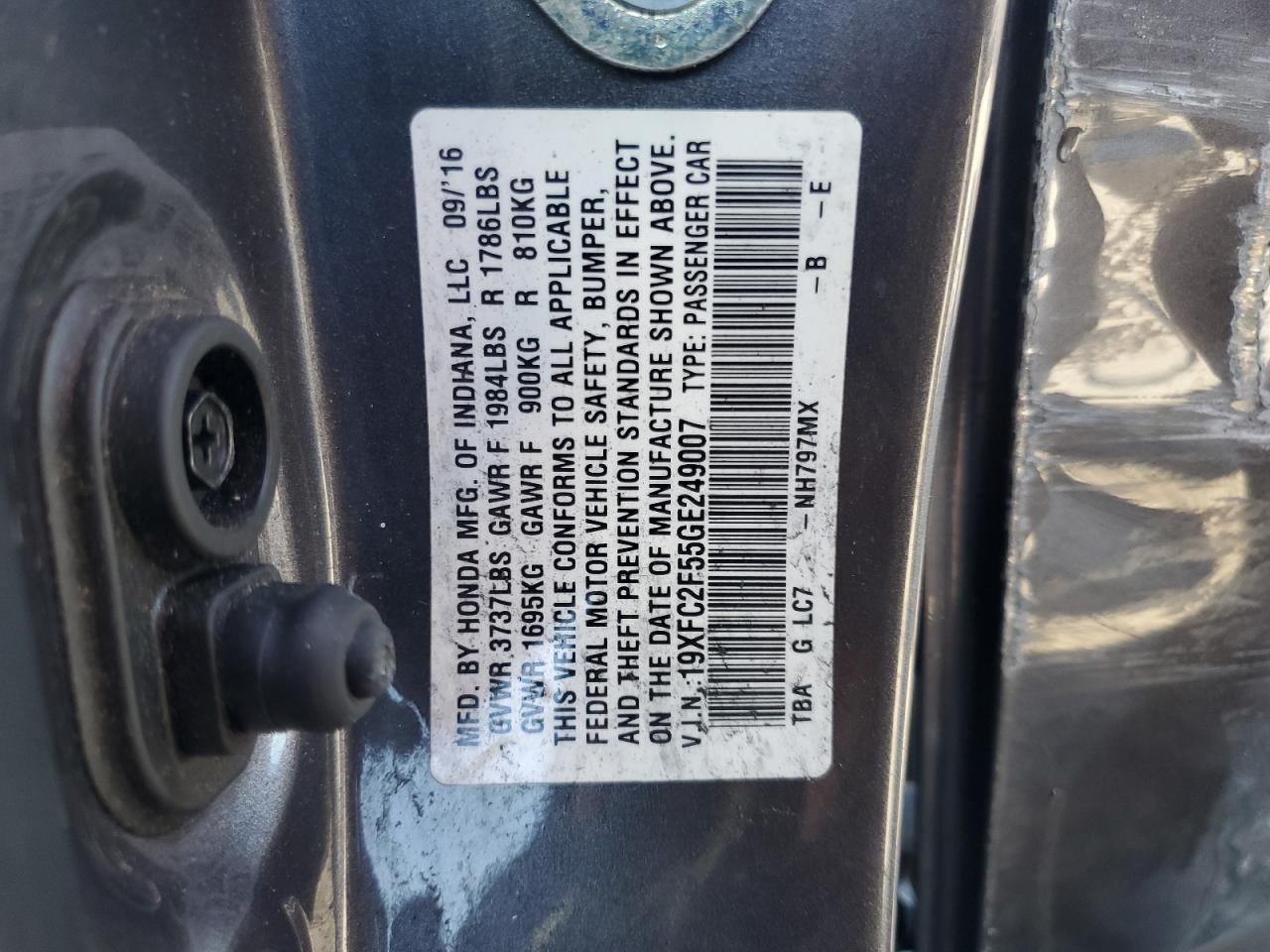 19XFC2F55GE249007 2016 Honda Civic Lx