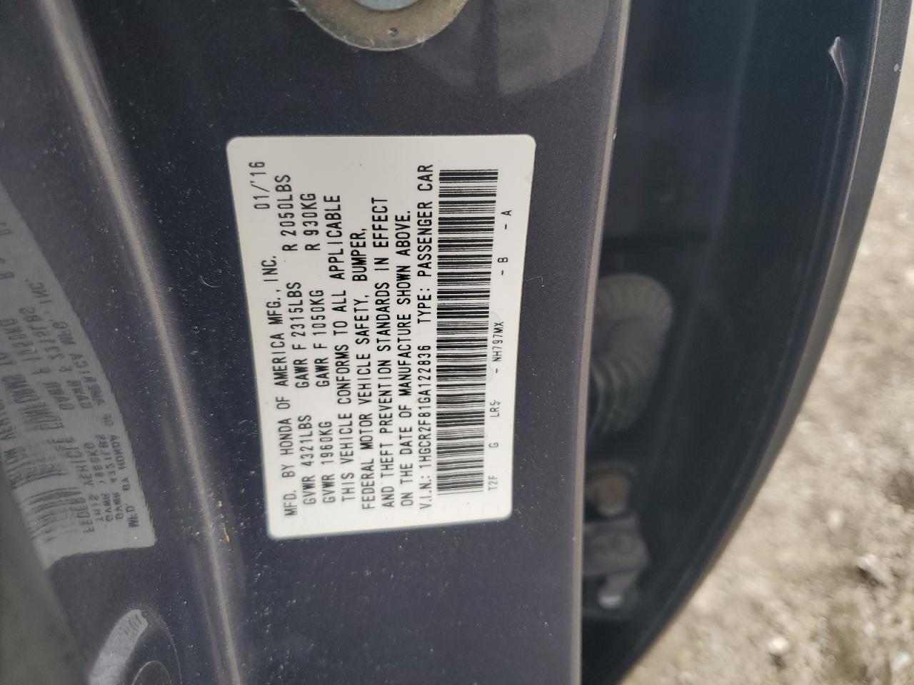 1HGCR2F81GA122836 2016 Honda Accord Exl