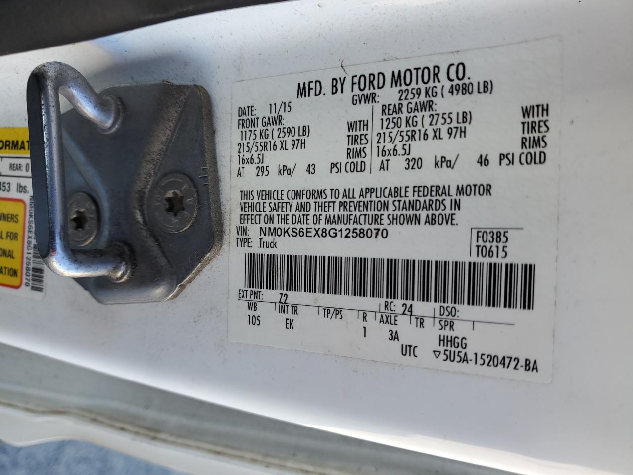 NM0KS6EX8G1258070 2016 Ford Transit Connect Xl