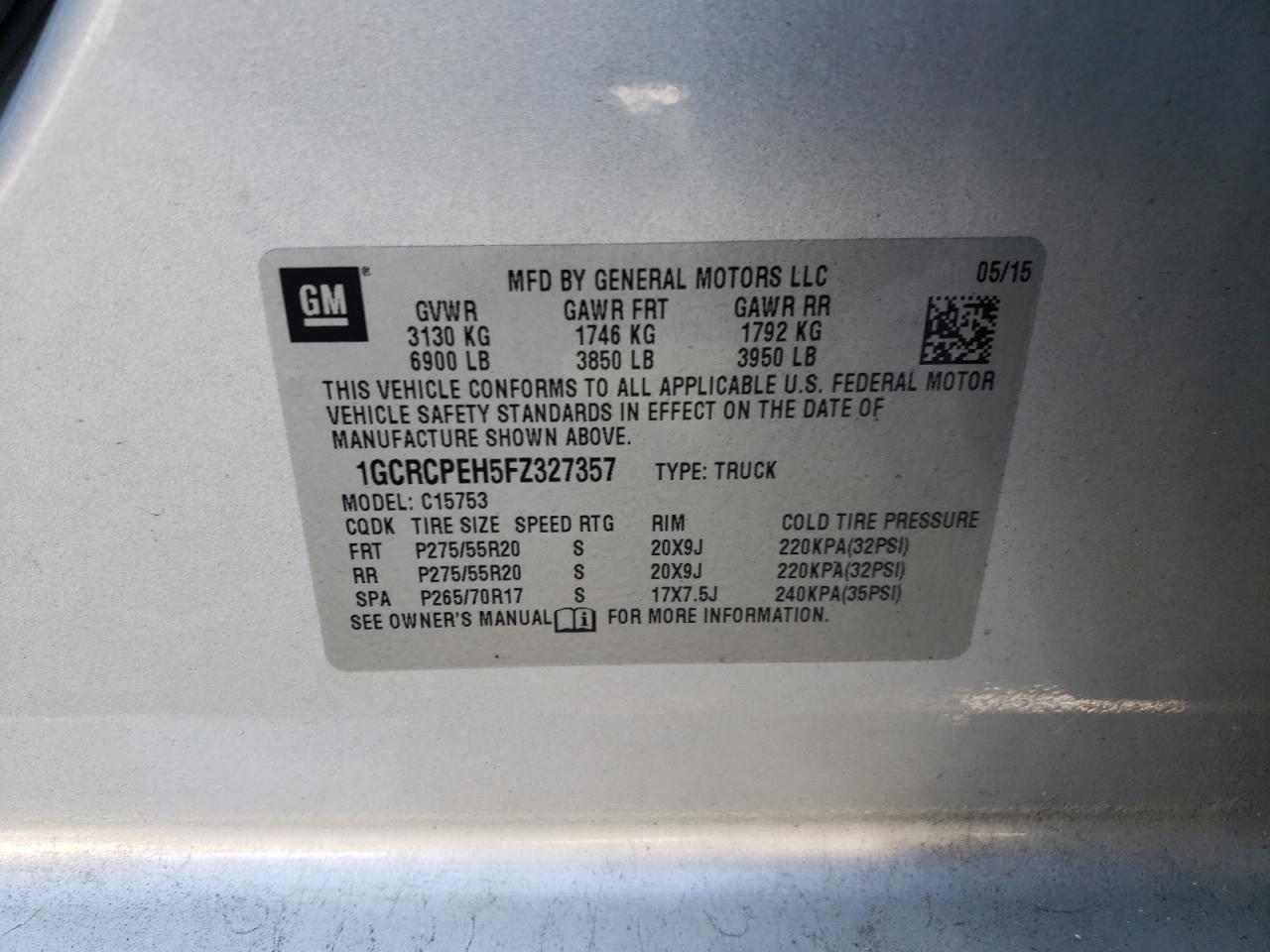 1GCRCPEH5FZ327357 2015 Chevrolet Silverado C1500