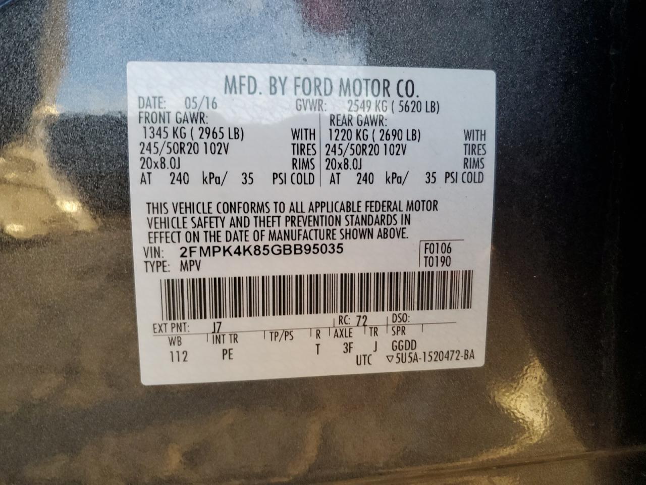 2FMPK4K85GBB95035 2016 Ford Edge Titanium