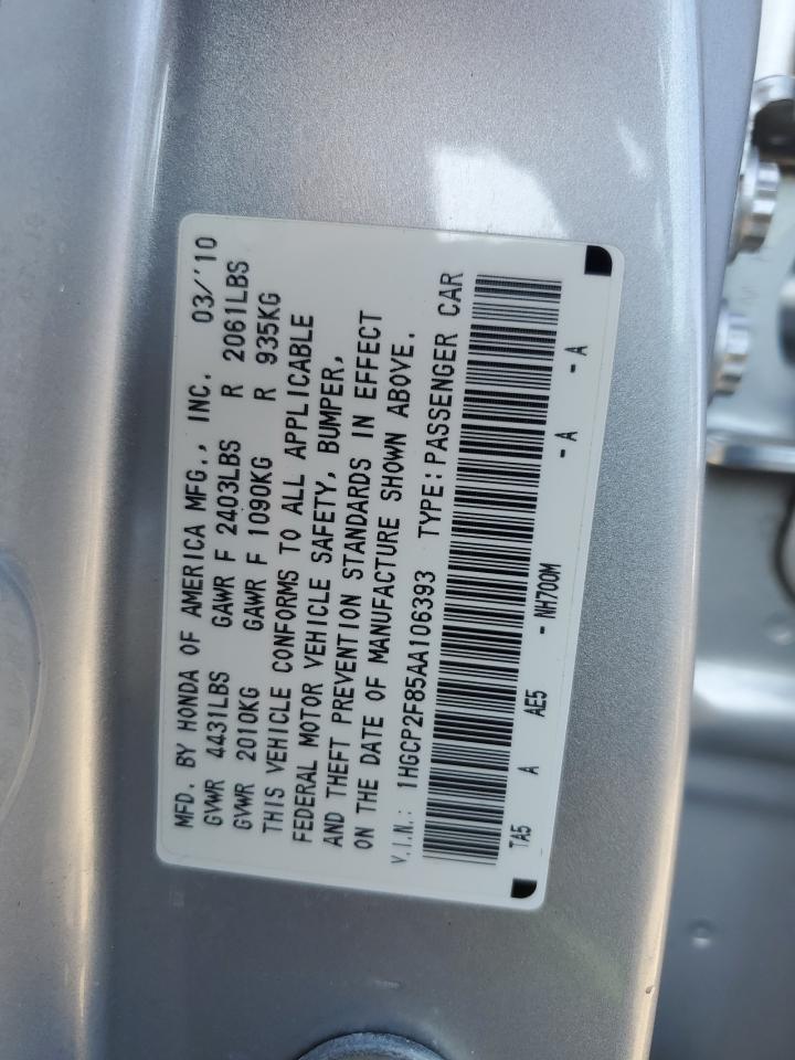 1HGCP2F85AA106393 2010 Honda Accord Exl