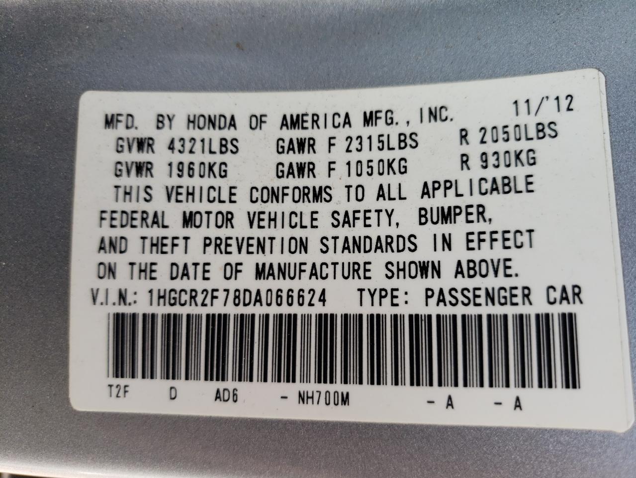 1HGCR2F78DA066624 2013 Honda Accord Ex