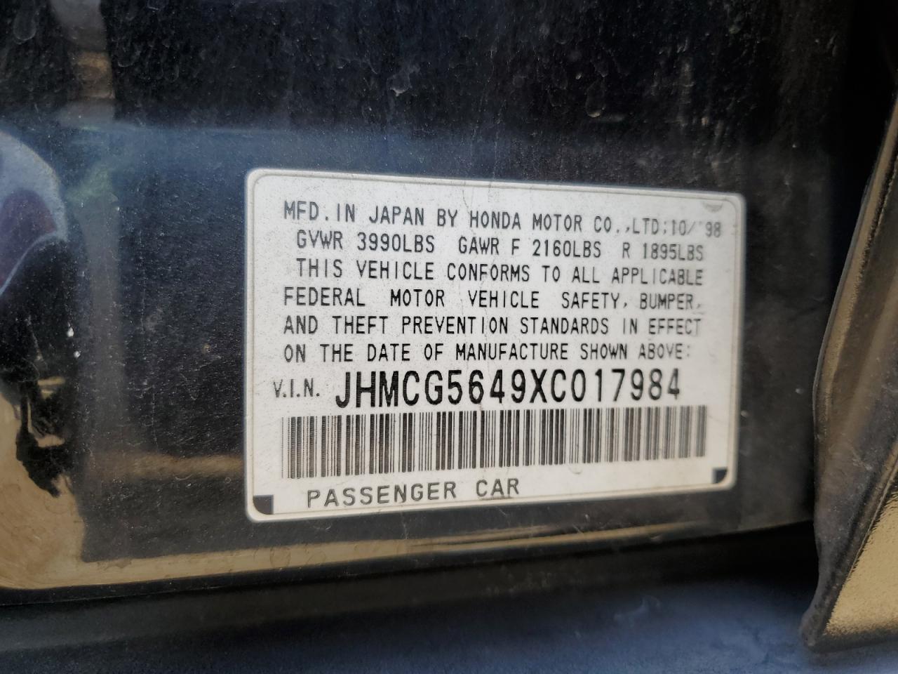 JHMCG5649XC017984 1999 Honda Accord Lx