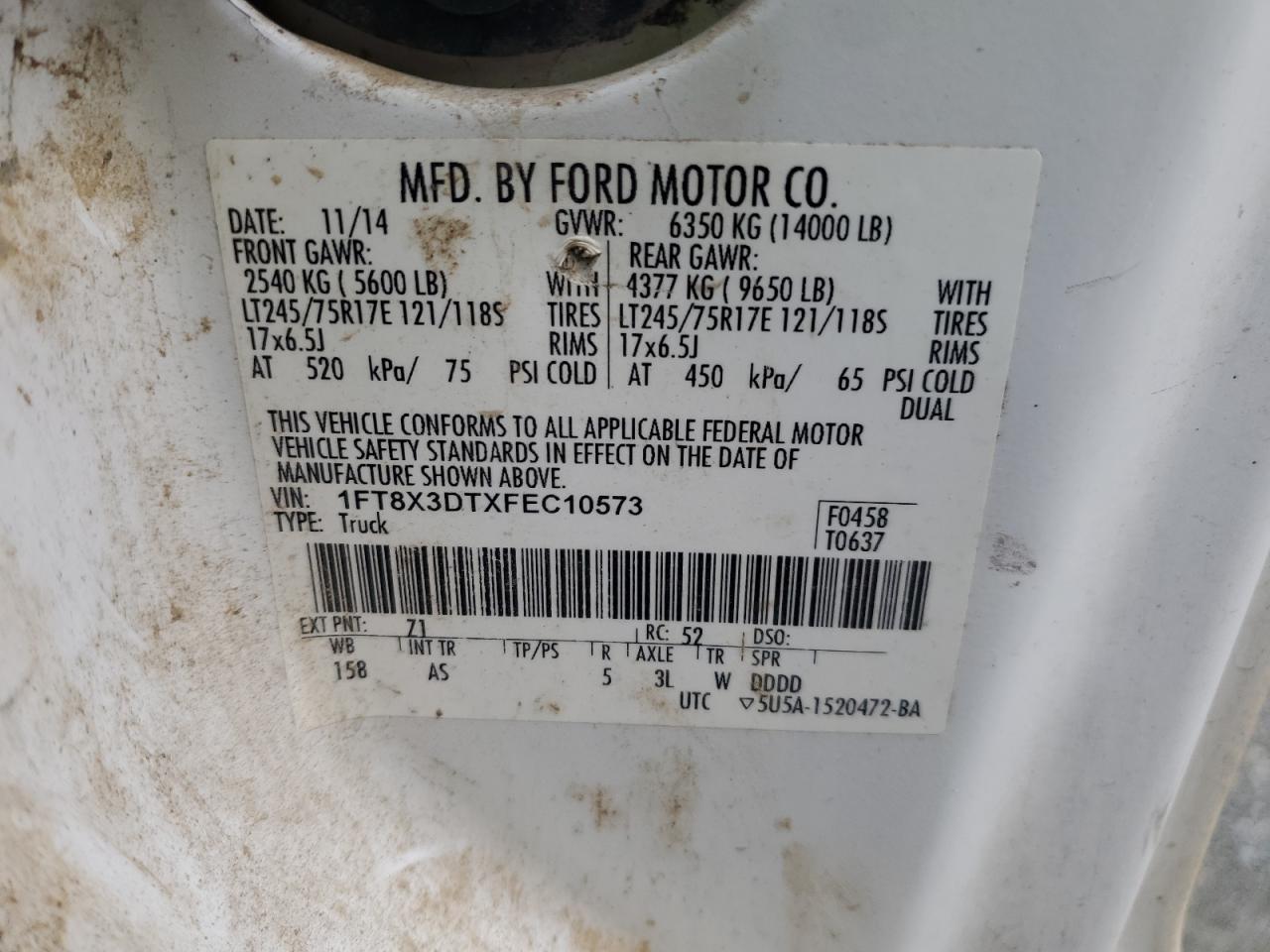 2015 Ford F350 Super Duty VIN: 1FT8X3DTXFEC10573 Lot: 77991604