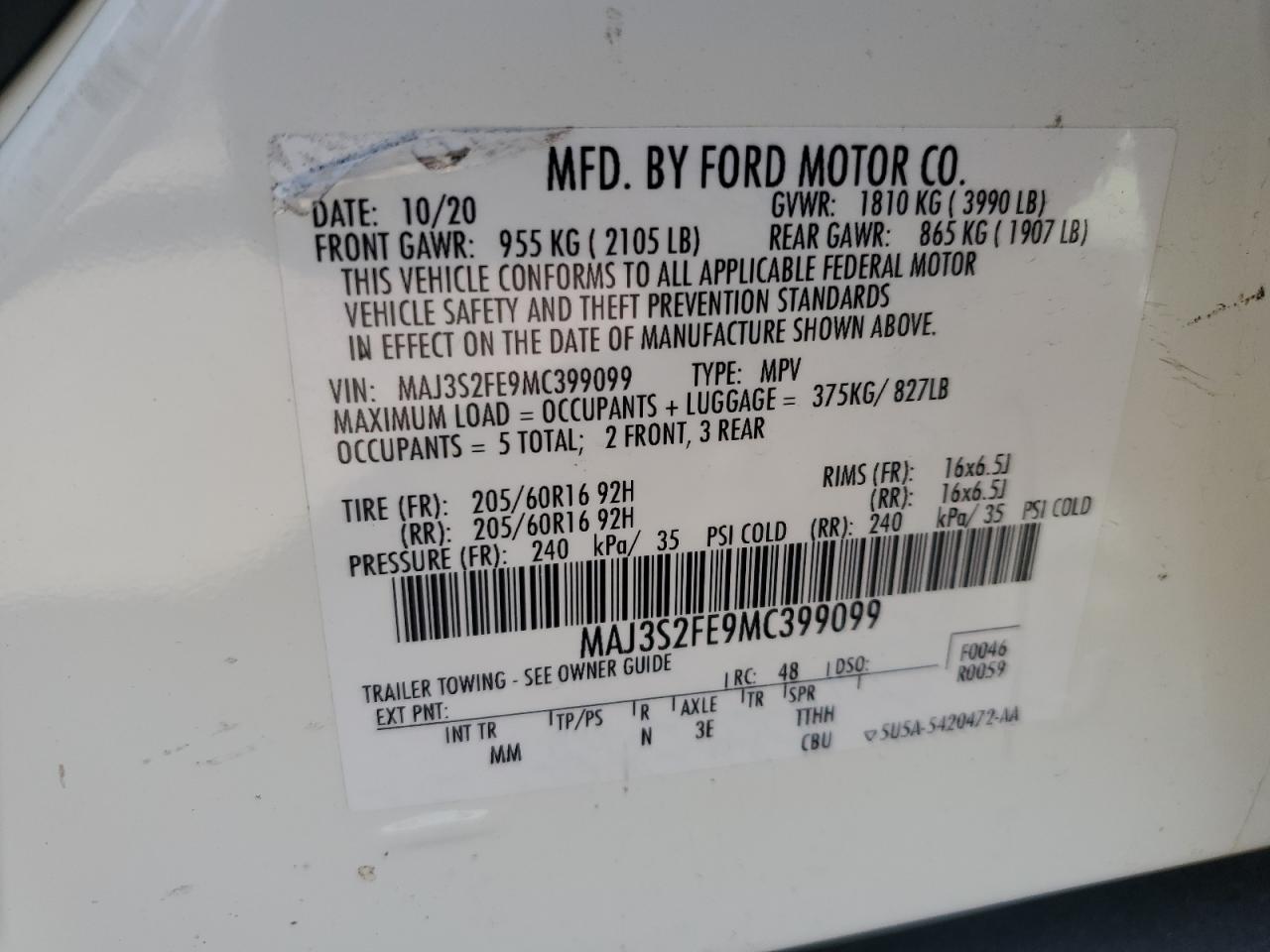 2021 Ford Ecosport S VIN: MAJ3S2FE9MC399099 Lot: 77085184