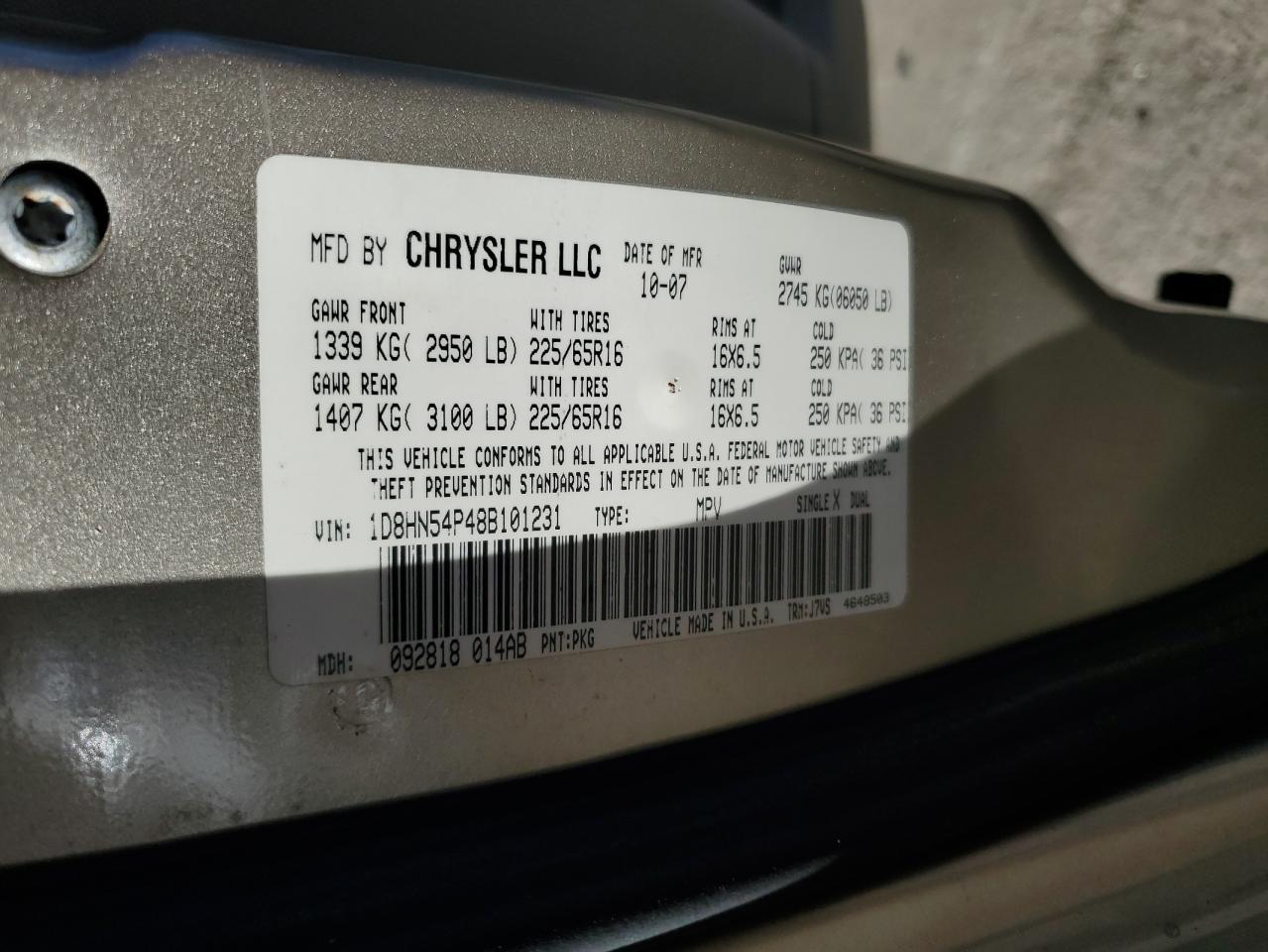 2008 Dodge Grand Caravan Sxt VIN: 1D8HN54P48B101231 Lot: 77329484