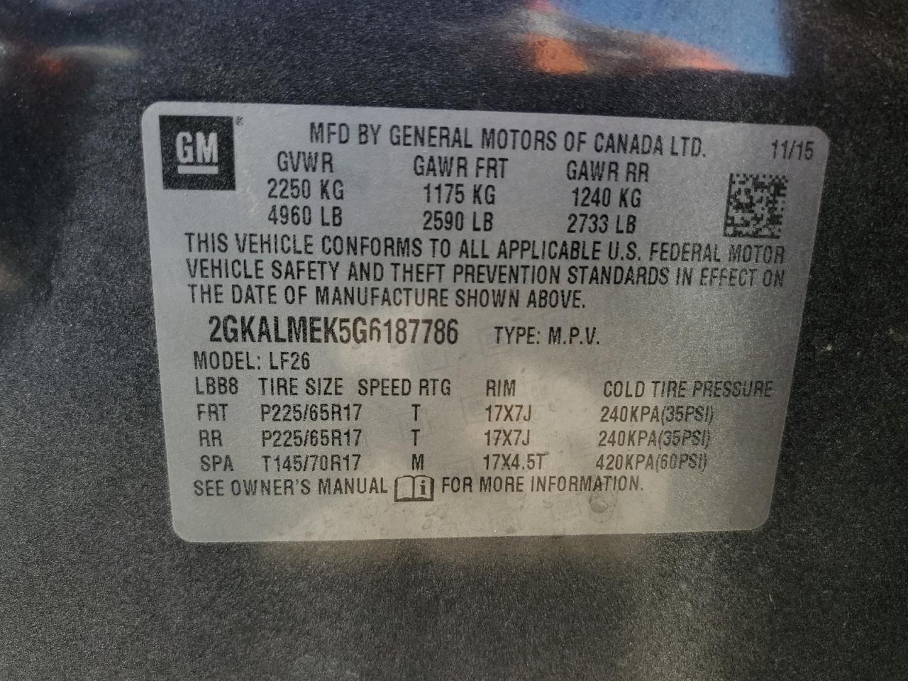 2GKALMEK5G6187786 2016 GMC Terrain Sle