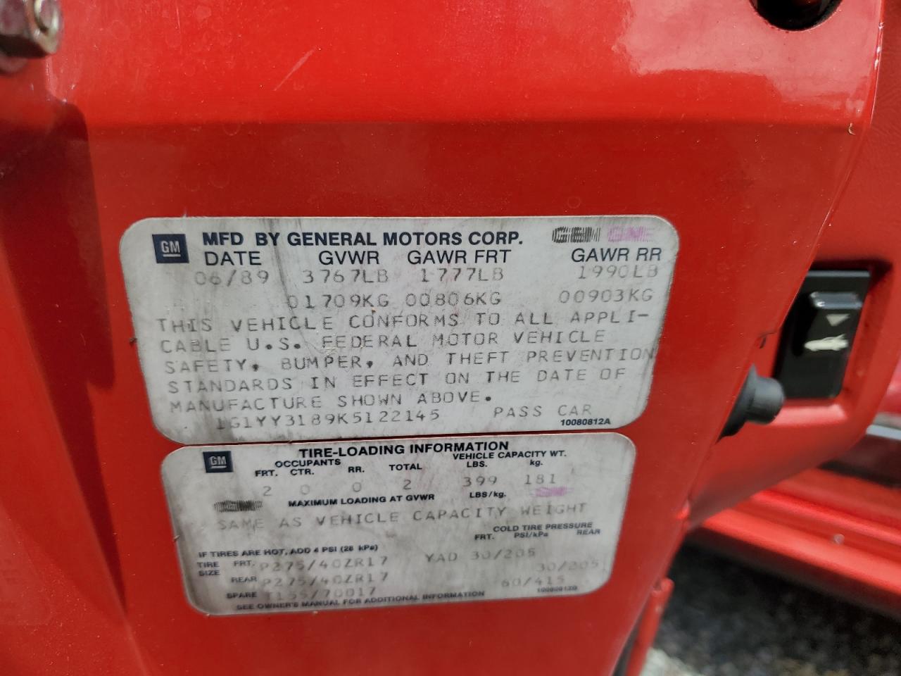 1989 Chevrolet Corvette VIN: 1G1YY3189K5122145 Lot: 74502094