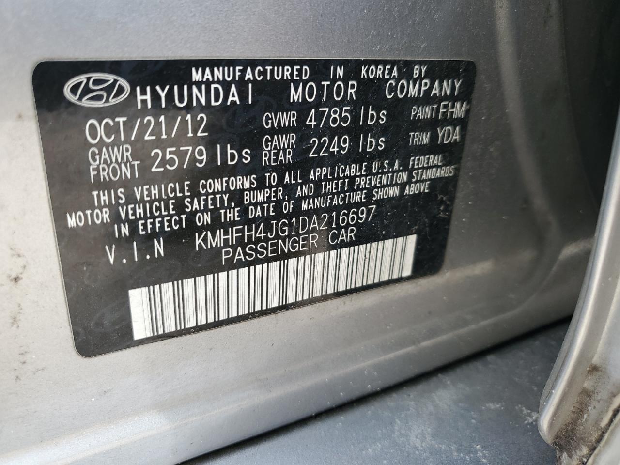 KMHFH4JG1DA216697 2013 Hyundai Azera Gls