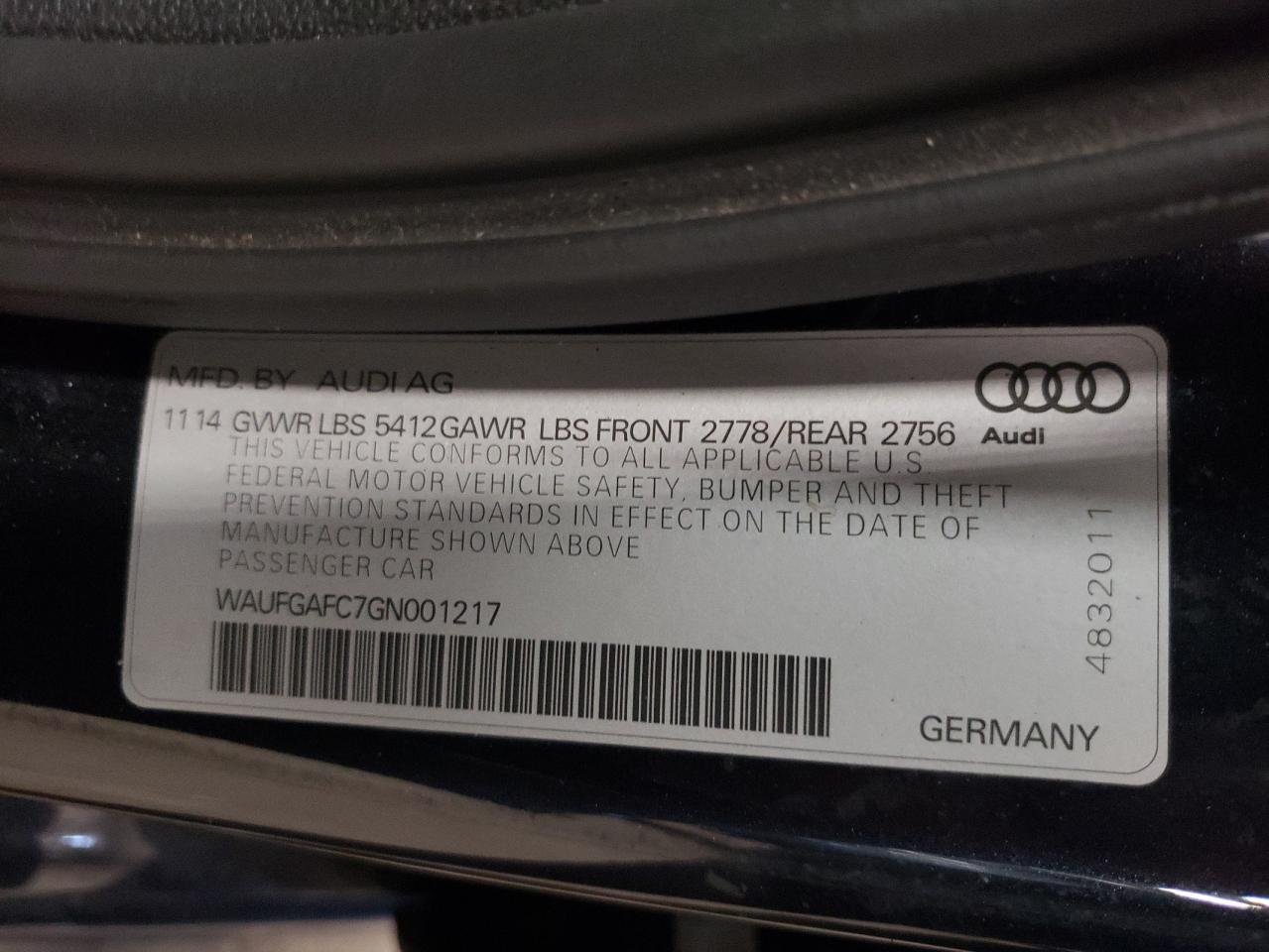 WAUFGAFC7GN001217 2016 Audi A6 Premium Plus