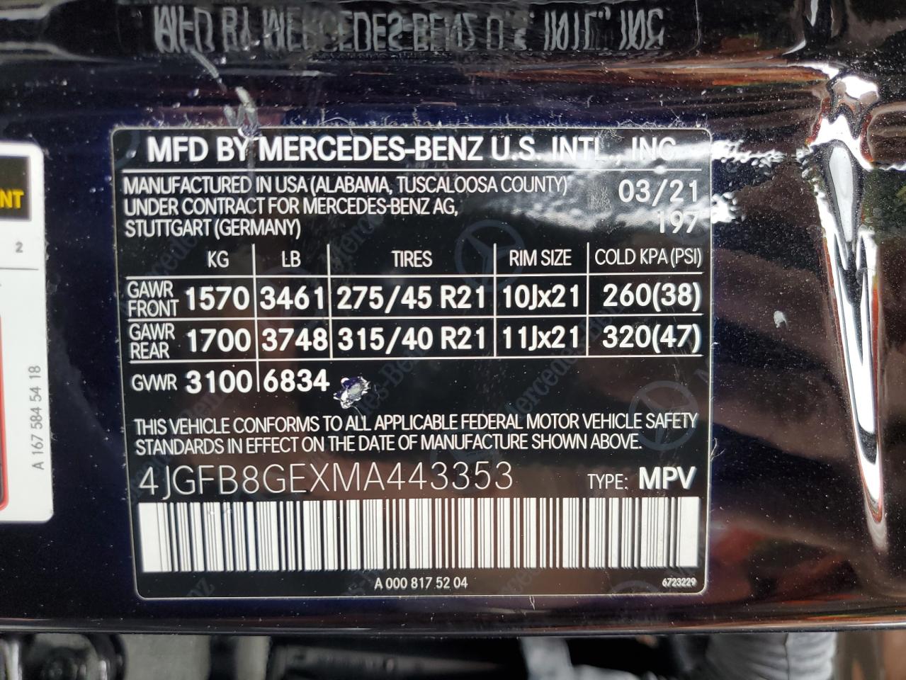 2021 Mercedes-Benz Gle 580 4Matic VIN: 4JGFB8GEXMA443353 Lot: 73972294