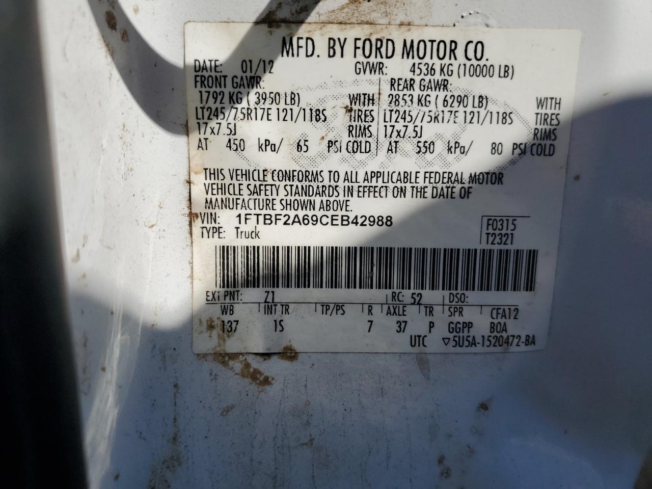 1FTBF2A69CEB42988 2012 Ford F250 Super Duty