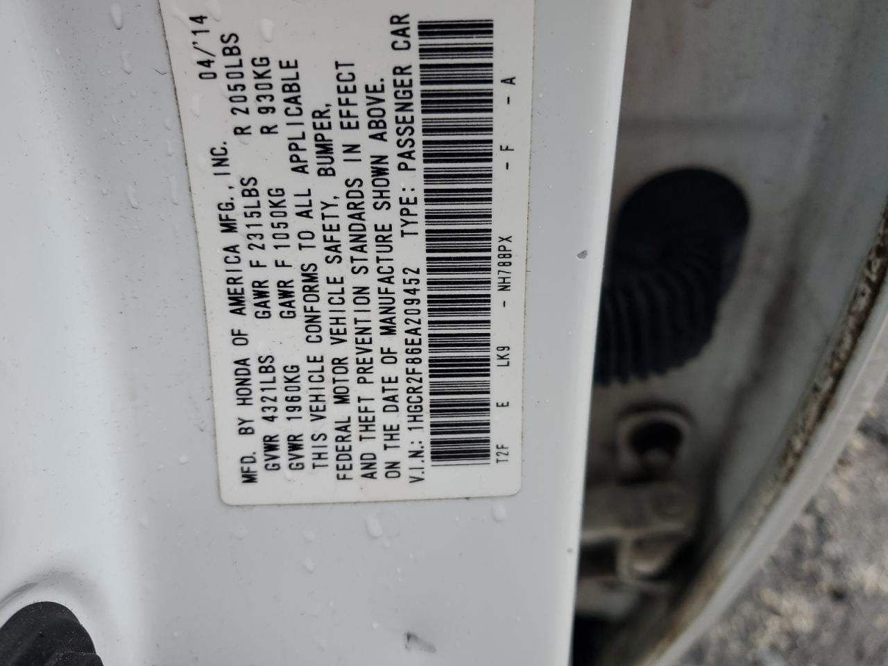 1HGCR2F86EA209452 2014 Honda Accord Exl