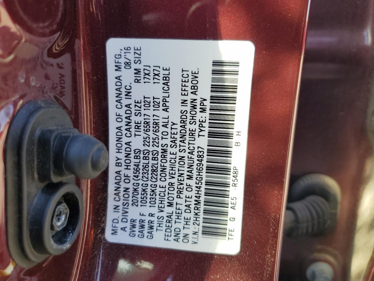 2HKRM4H45GH694837 2016 Honda Cr-V Se