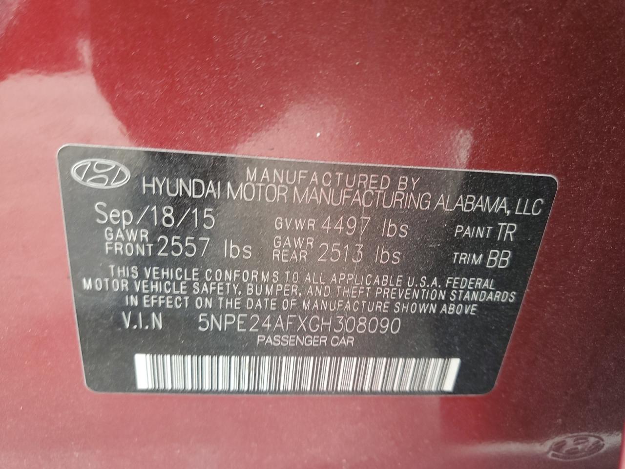 5NPE24AFXGH308090 2016 Hyundai Sonata Se