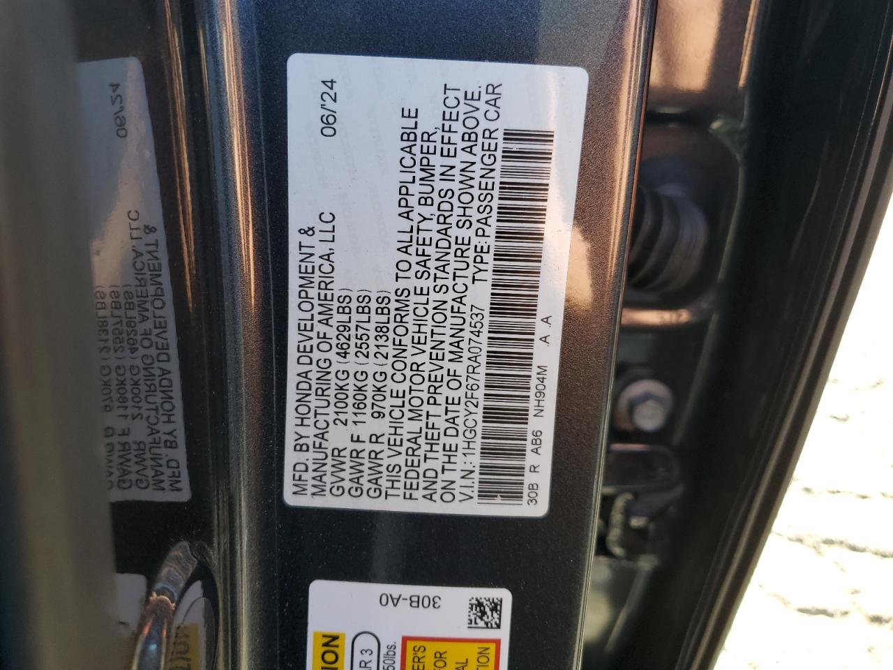 1HGCY2F67RA074537 2024 Honda Accord Hybrid Exl