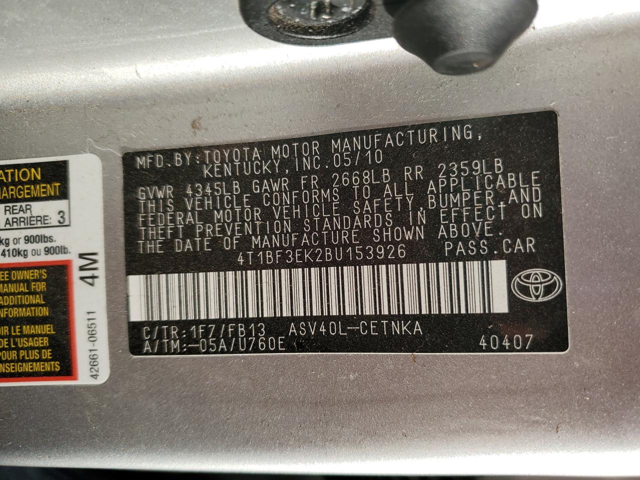 4T1BF3EK2BU153926 2011 Toyota Camry Base