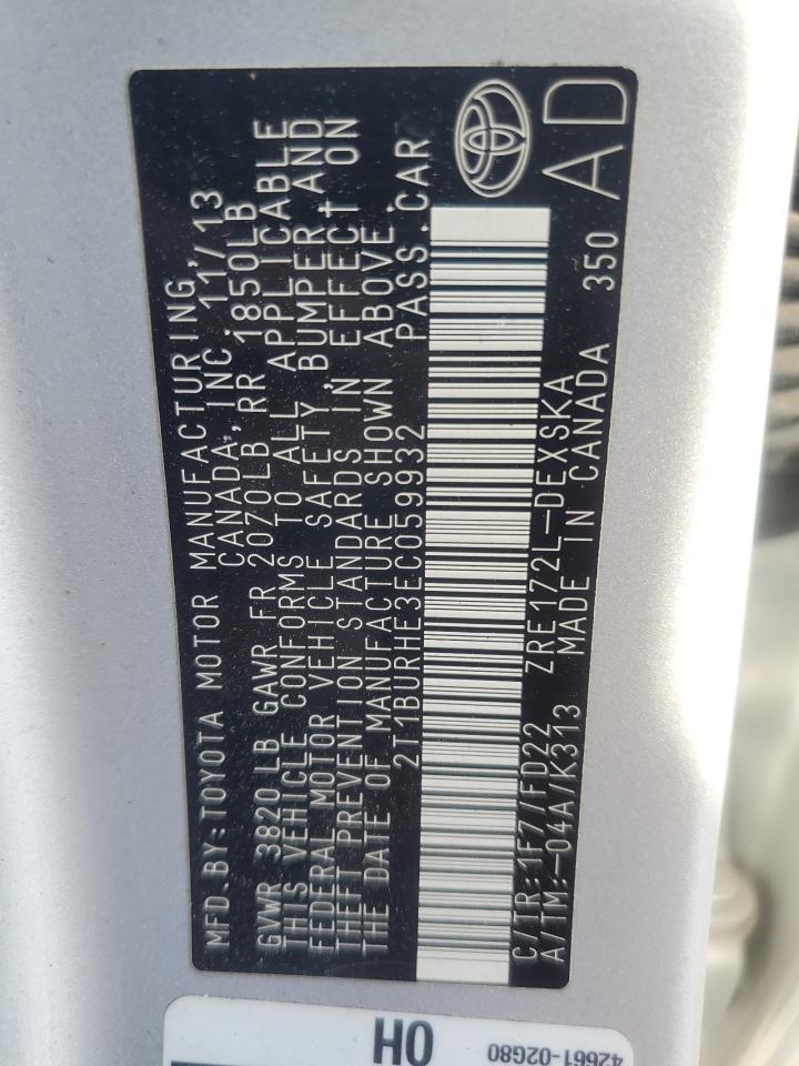 2014 Toyota Corolla L VIN: 2T1BURHE3EC059932 Lot: 76107704