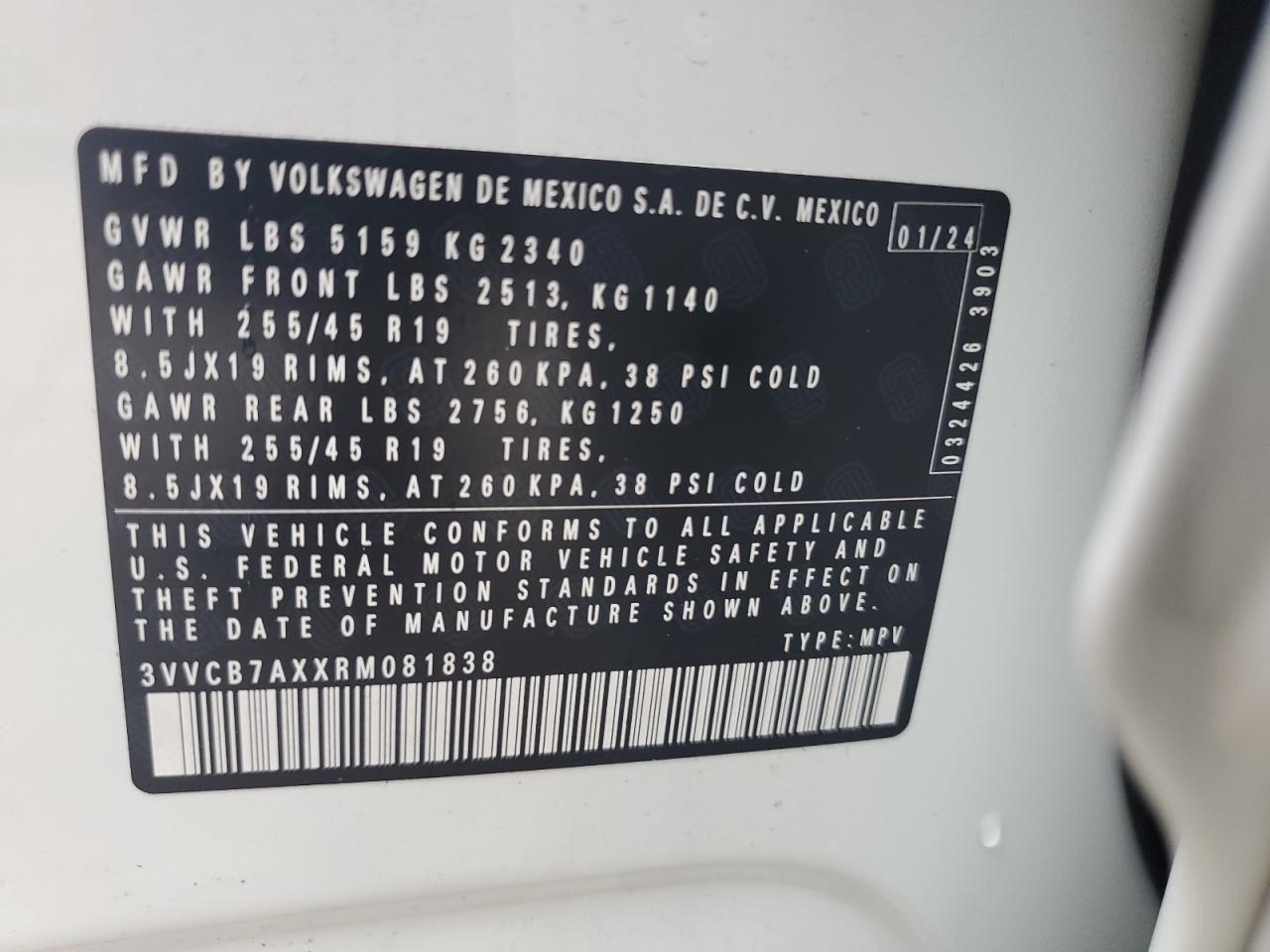 2024 Volkswagen Tiguan Se R-Line Black VIN: 3VVCB7AXXRM081838 Lot: 74838784