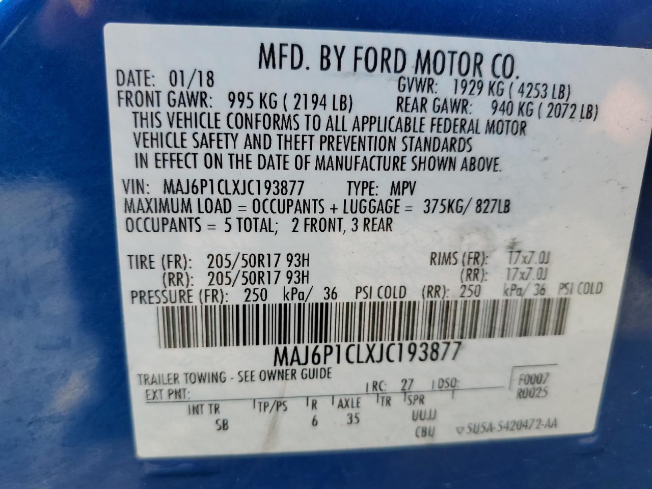 2018 Ford Ecosport Ses VIN: MAJ6P1CLXJC193877 Lot: 74487884