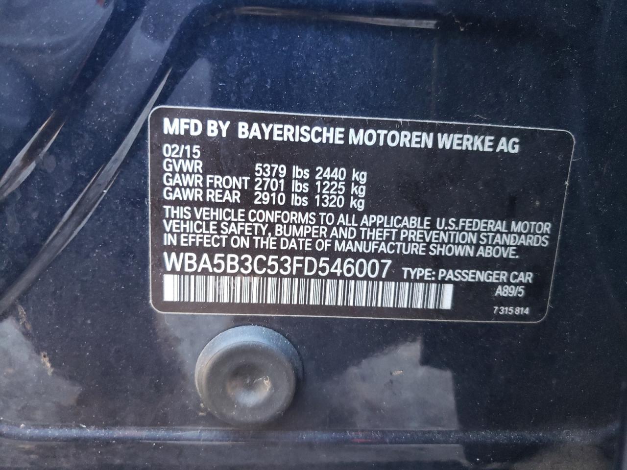 WBA5B3C53FD546007 2015 BMW 535 Xi