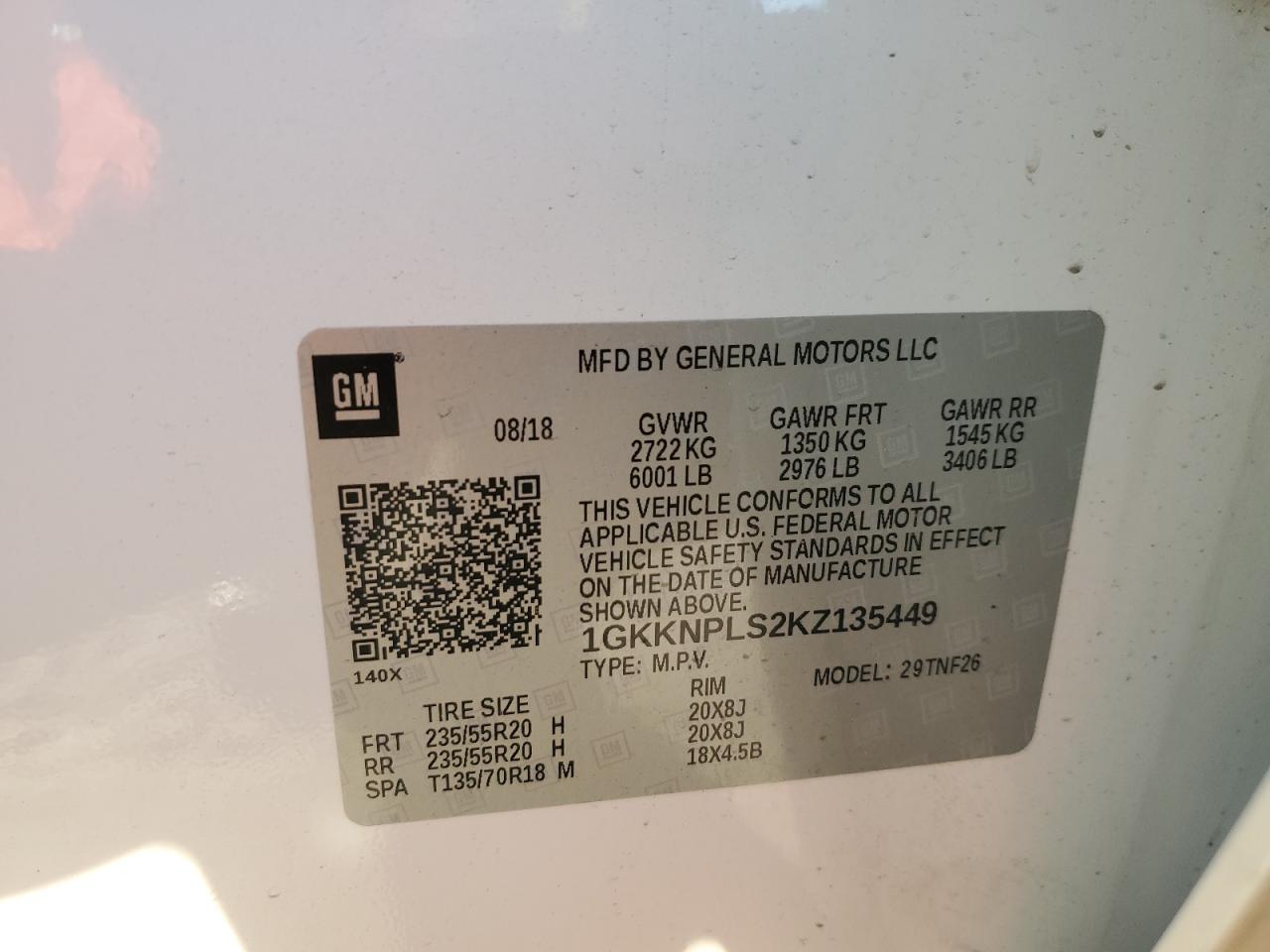 1GKKNPLS2KZ135449 2019 GMC Acadia Denali