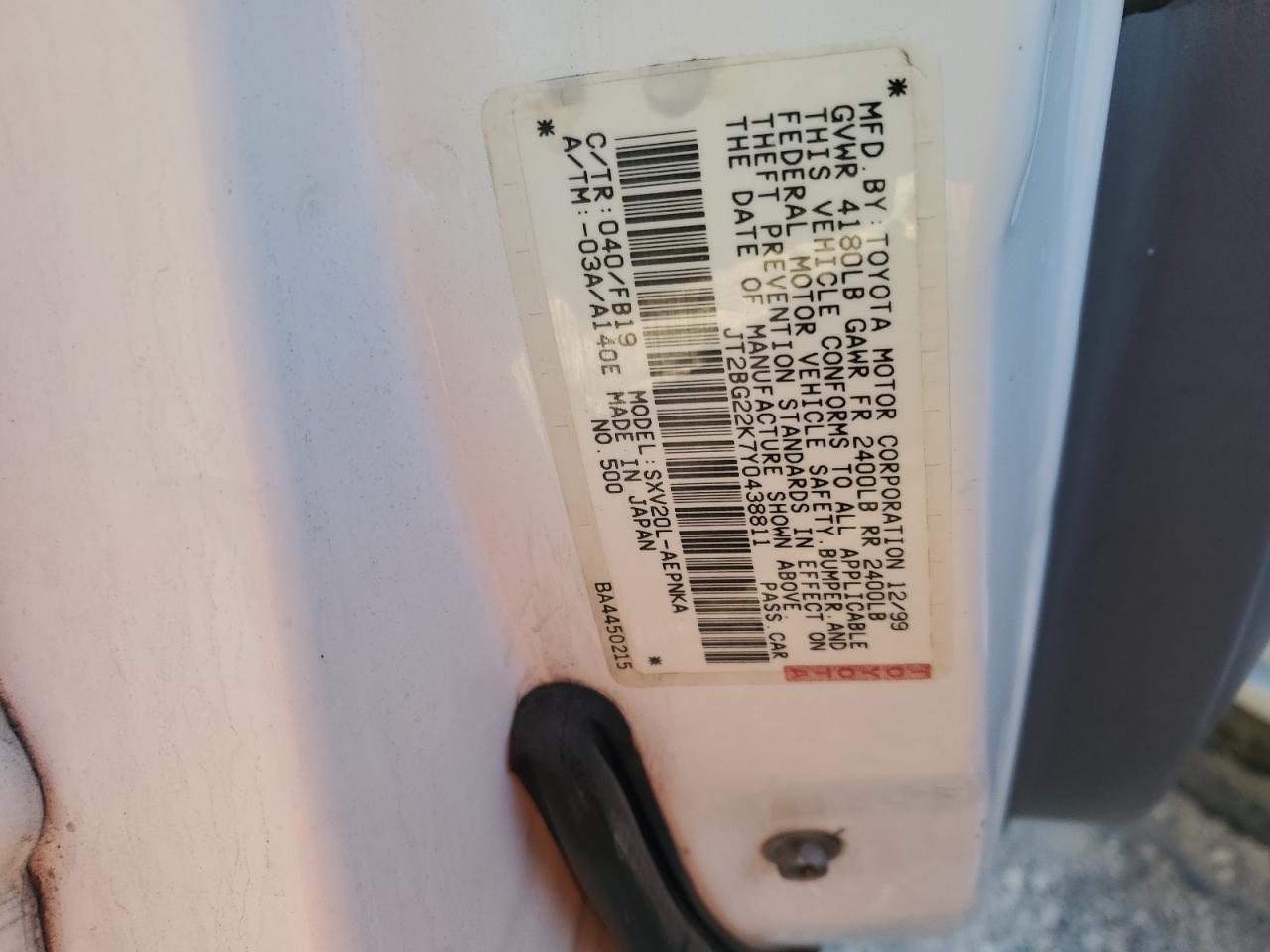 JT2BG22K7Y0438811 2000 Toyota Camry Ce