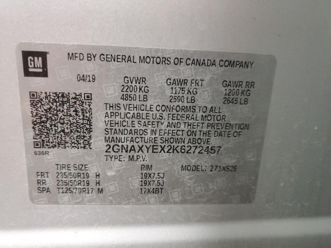 VIN 2GNAXYEX2K6272457 2019 CHEVROLET EQUINOX no.14