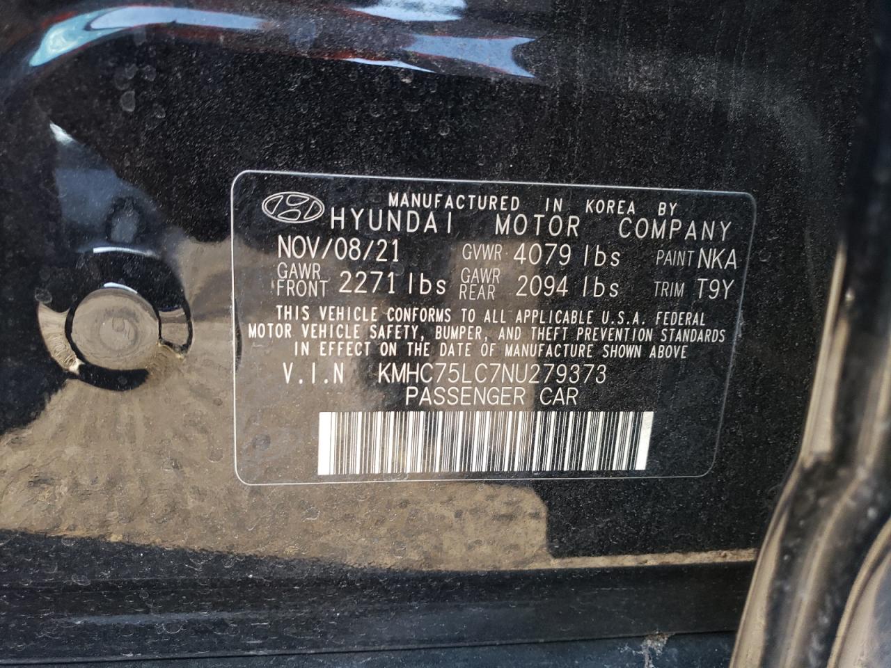 2022 Hyundai Ioniq Se VIN: KMHC75LC7NU279373 Lot: 74606124