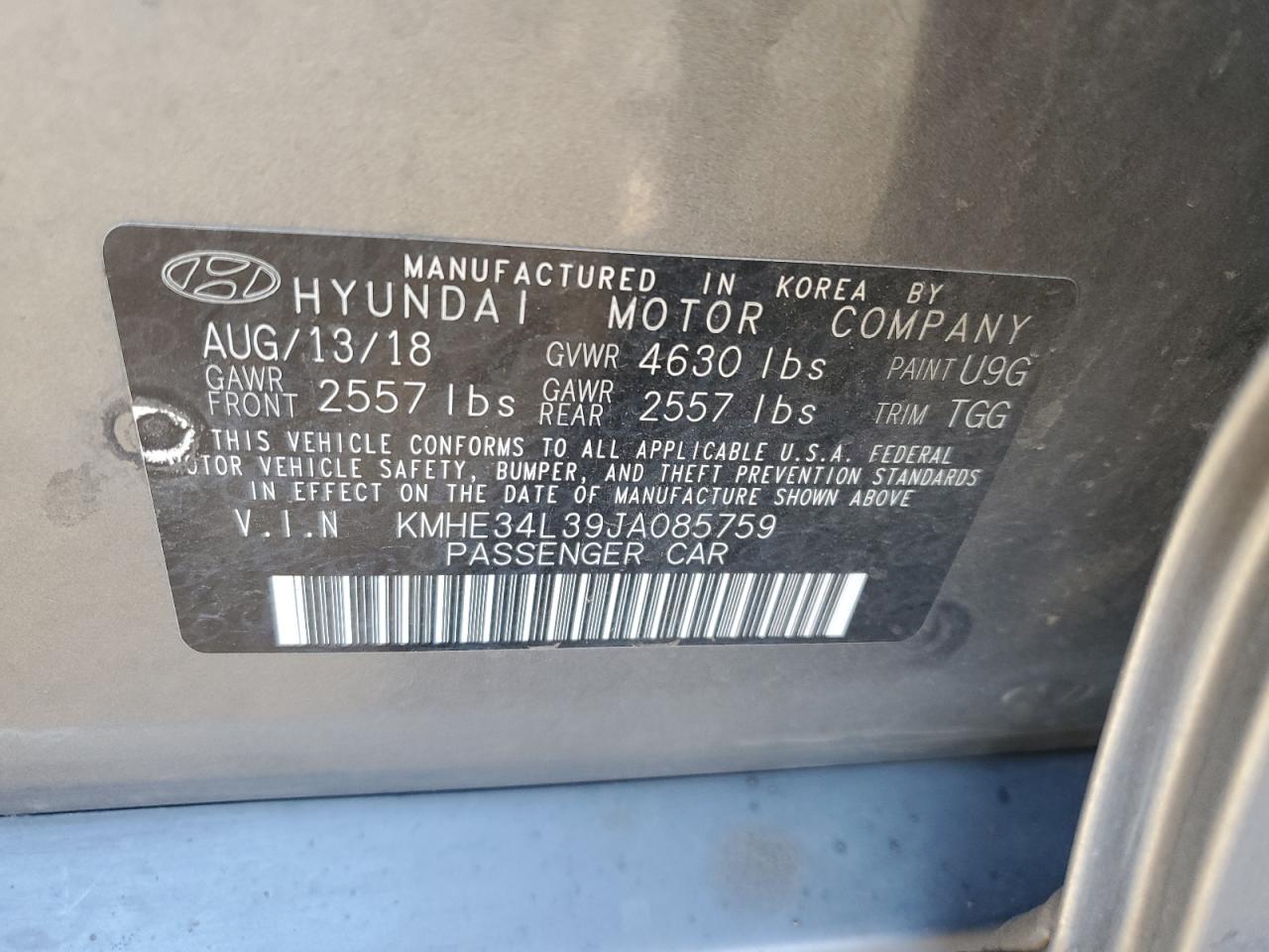 2018 Hyundai Sonata Hybrid VIN: KMHE34L39JA085759 Lot: 75012704