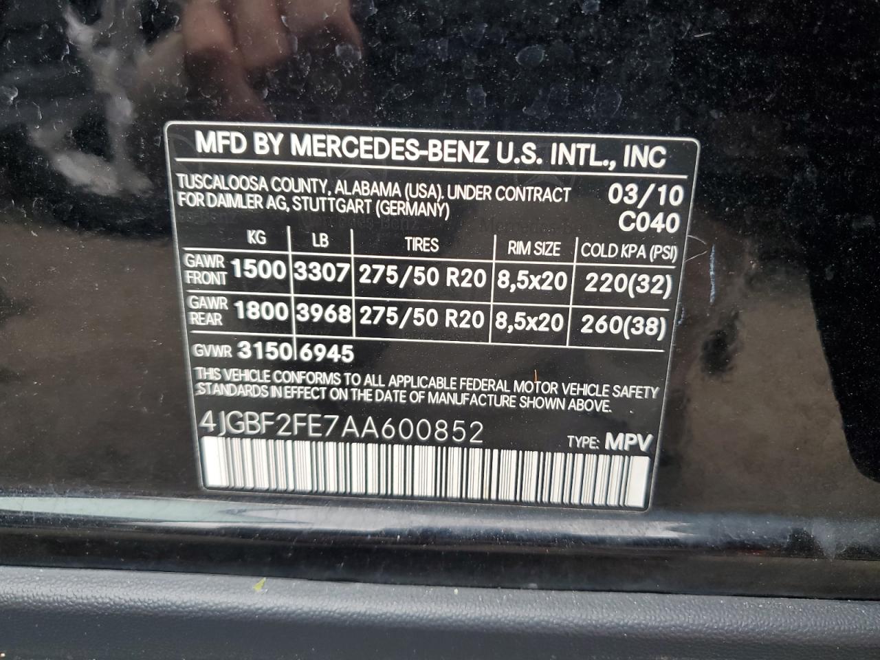 2010 Mercedes-Benz Gl 350 Bluetec VIN: 4JGBF2FE7AA600852 Lot: 74024554