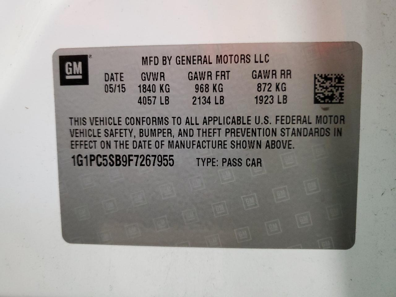 1G1PC5SB9F7267955 2015 Chevrolet Cruze Lt