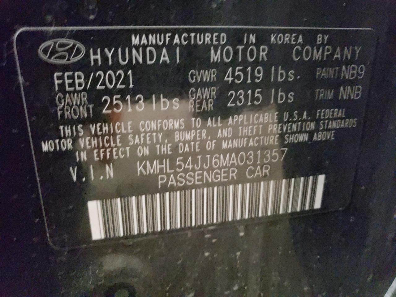 KMHL54JJ6MA031357 2021 Hyundai Sonata Hybrid