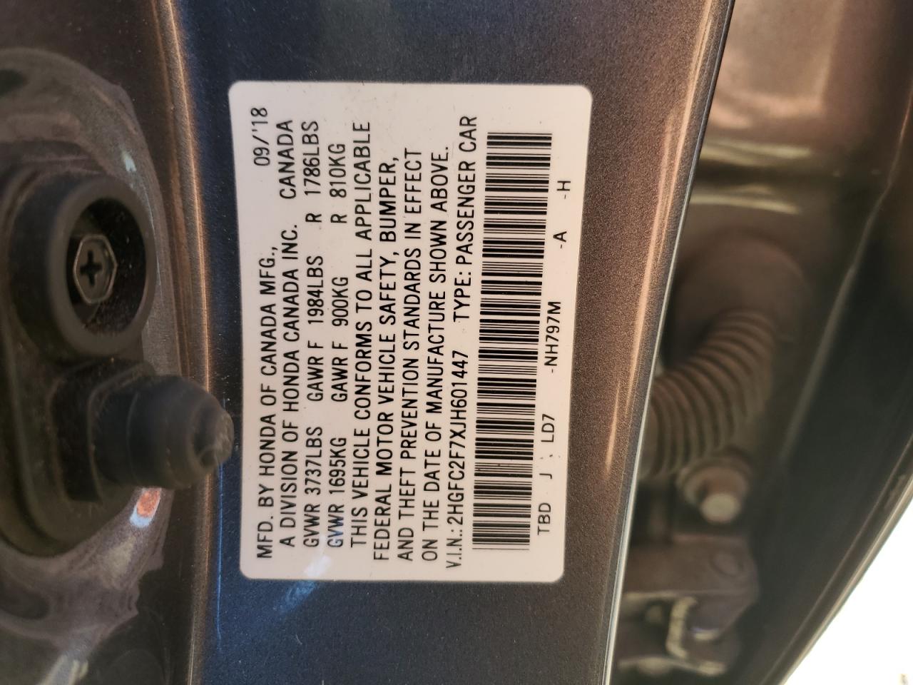 VIN 2HGFC2F7XJH601447 2018 HONDA CIVIC no.12